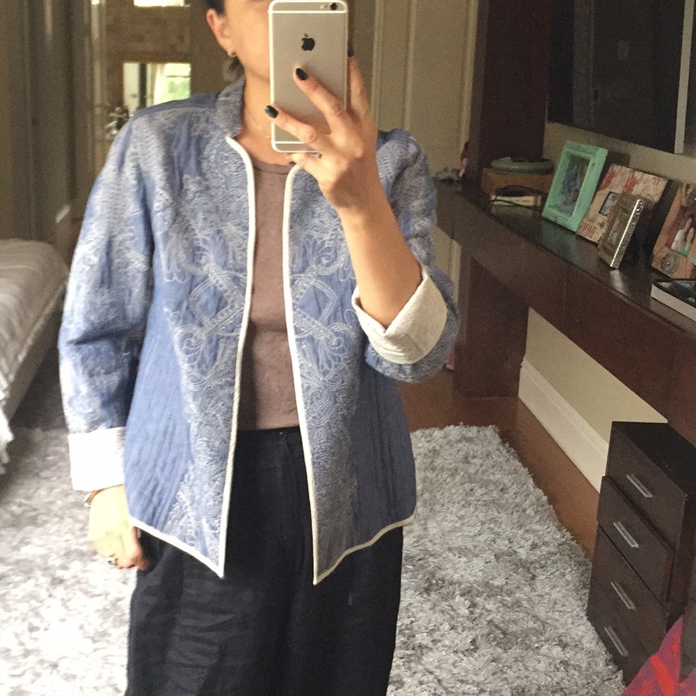 Chico's Blue and White Paisley Jacket